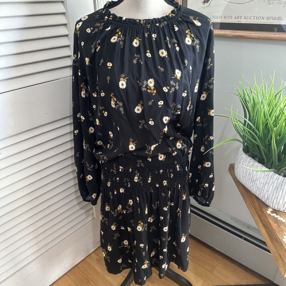 Velvet Graham Spencer Dress Womens XL Black Floral Leslie Smocked Dark Cottage